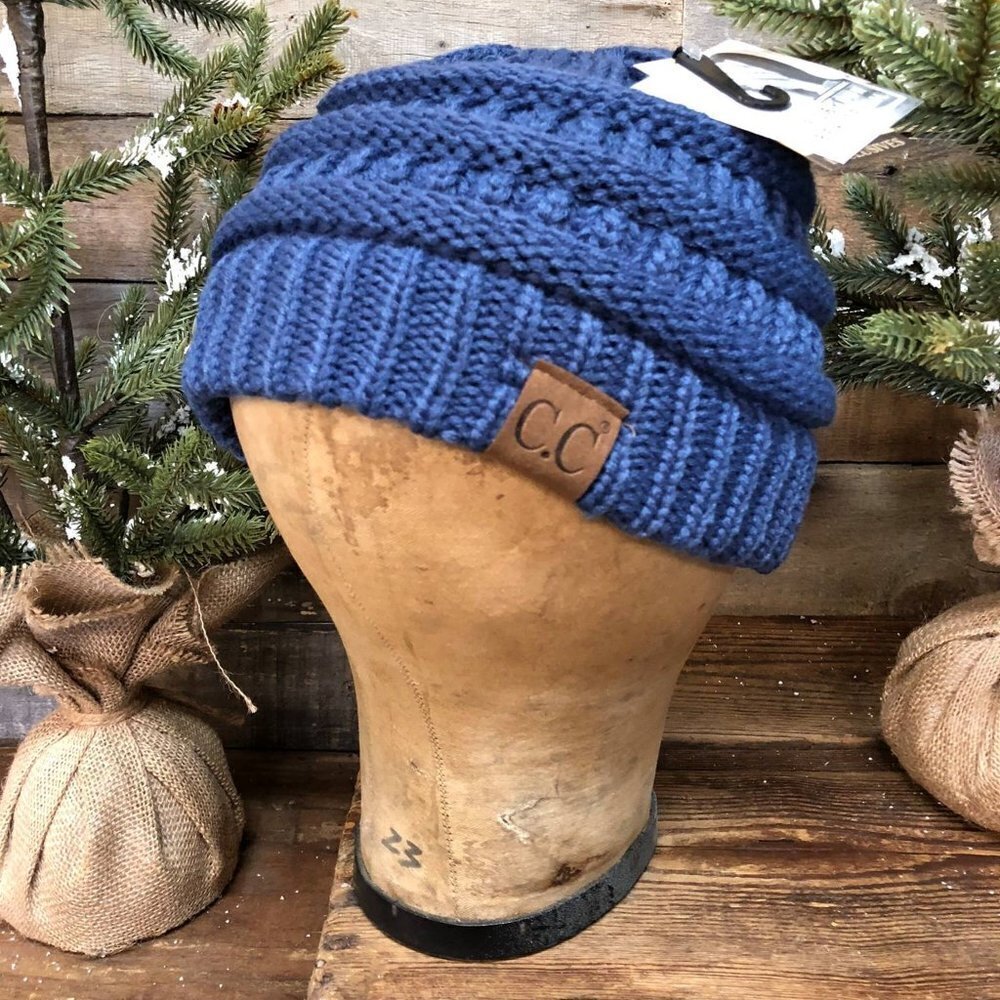 NWT CC Beanie Tail Dark Denim Blue Knit Hat | Toboggan | Winter Hat